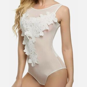 Sexy Lingerie Women Lace Floral One-Piece Mesh Babydoll Sleepwear Bodysuit